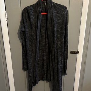 Gray with white specs  Open Front long Cardigan